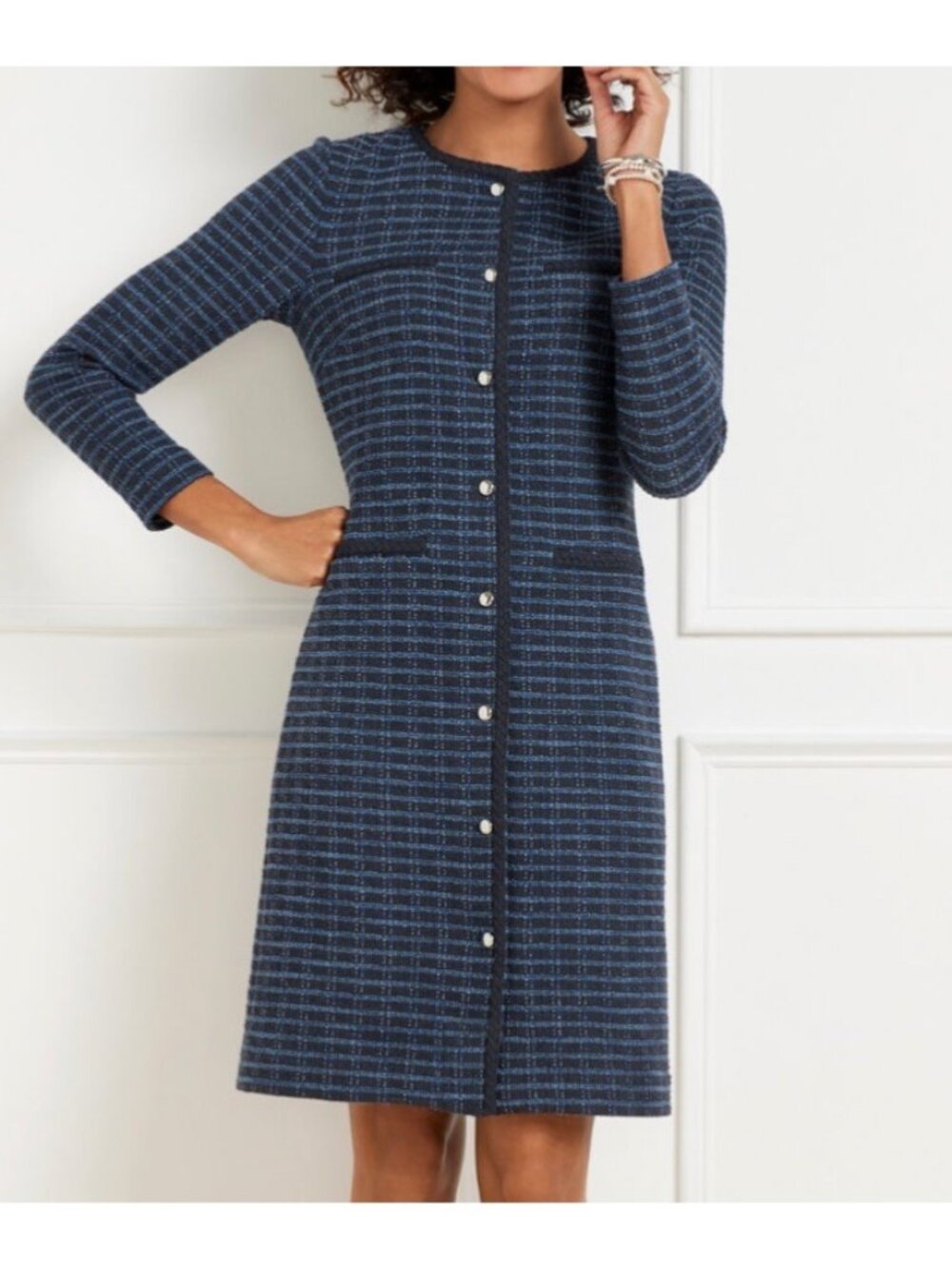 NWT Talbots Button Front A-Line Dress in Tweedy Check